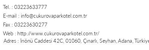 ukurova Park Otel telefon numaralar, faks, e-mail, posta adresi ve iletiim bilgileri